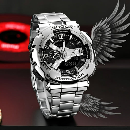 Premium Silver Black Watch